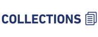 collections logo with an icon showing multiple pages in a dark blue